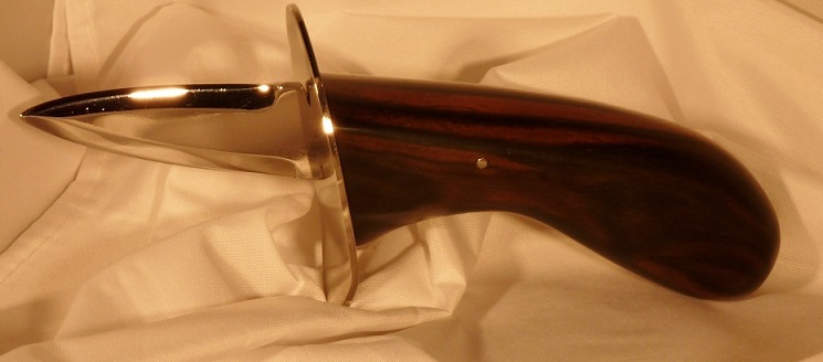  Oyster knife blade 100C6 steel, stainless steel guard,macassar ebony handle